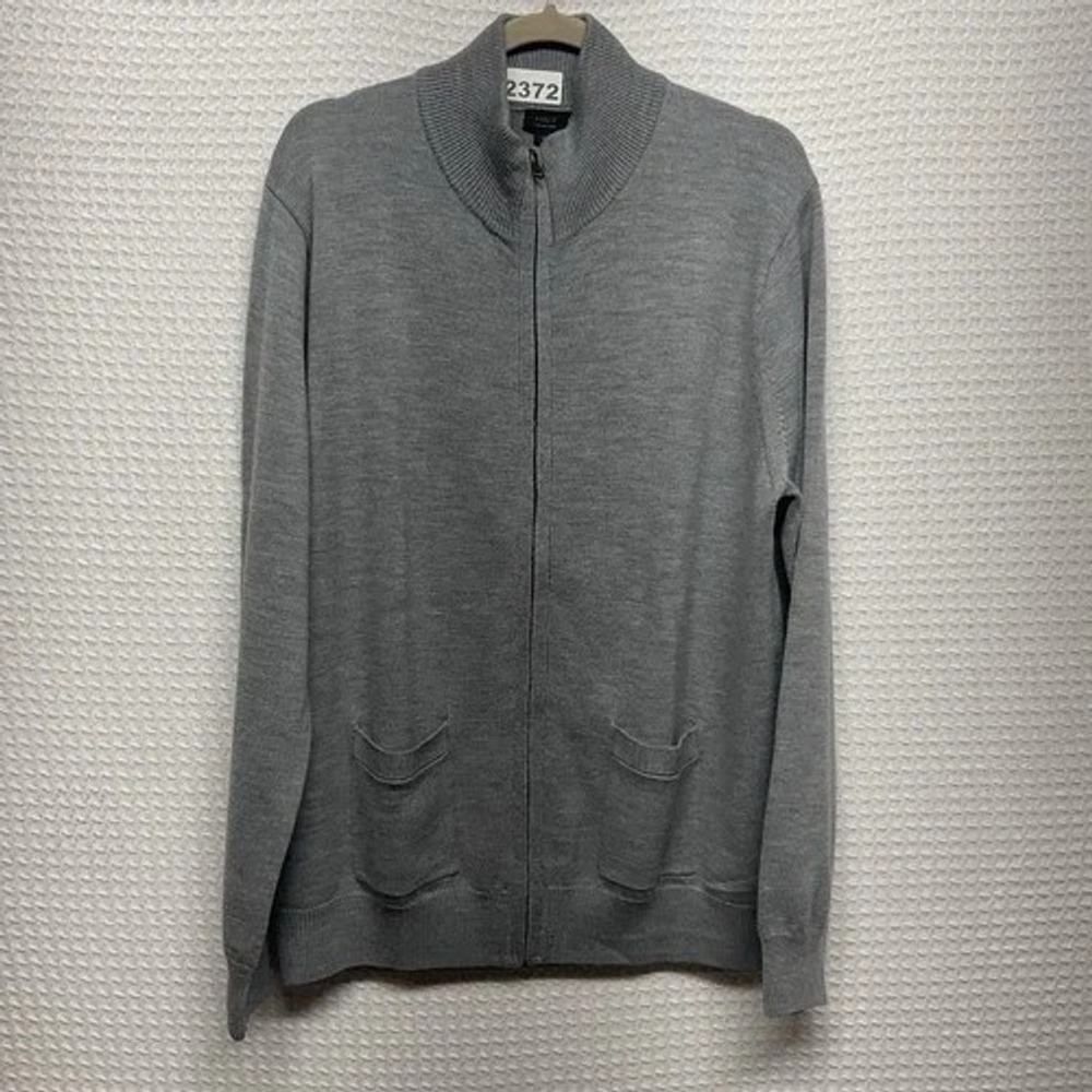 J. Crew Gray Full Zip MockNeck Cardigan Oarsman Men XL China 100% Merino Wool